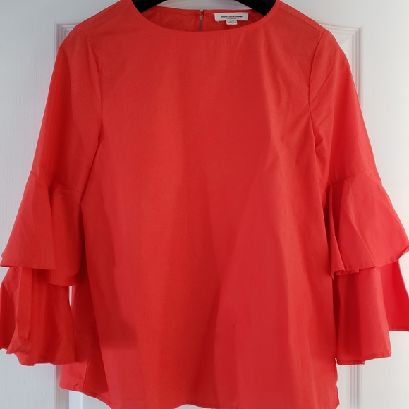 Coral Red Blouse with ruffle sleeves - Picture 1 of 3